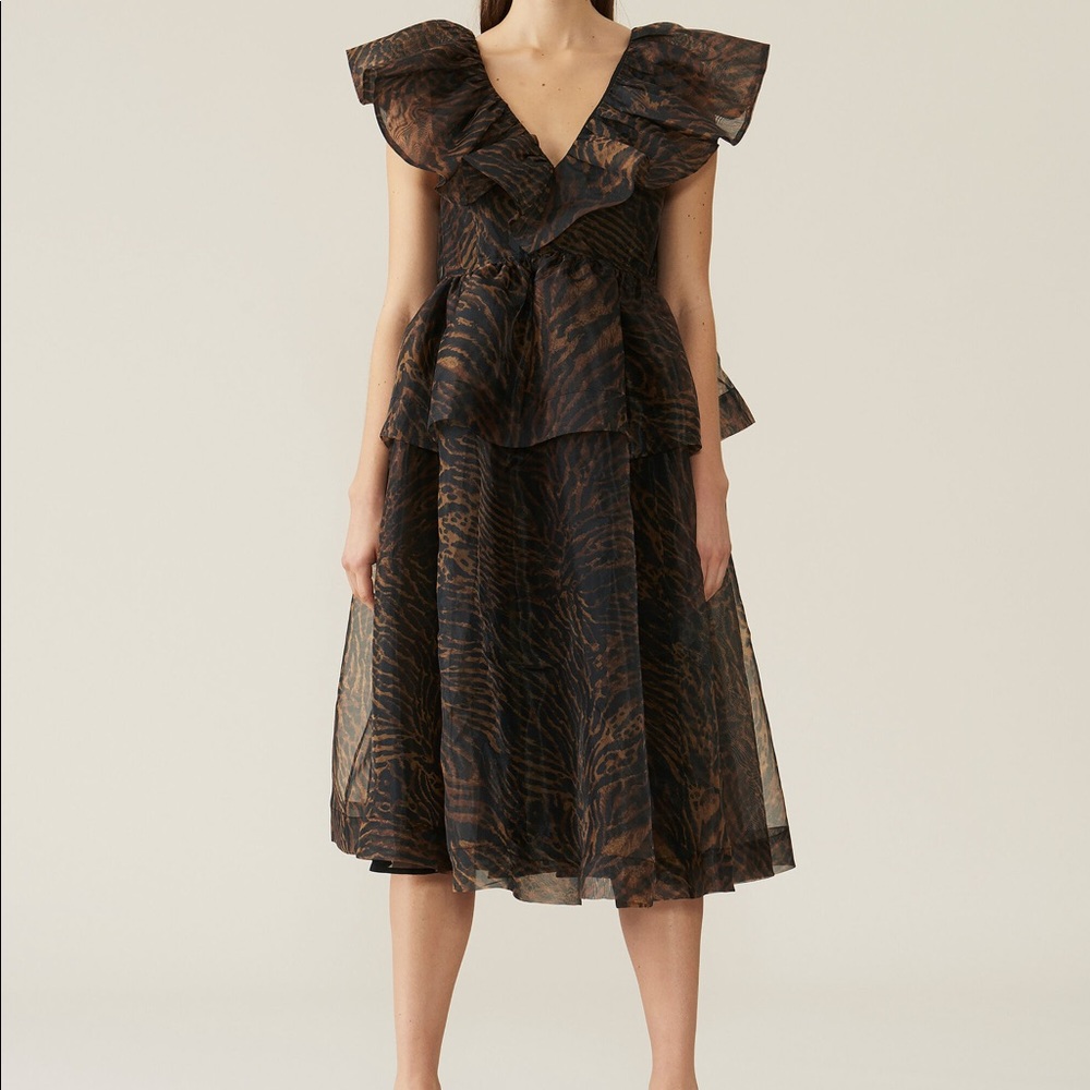 Tiger print organza Ganni dress